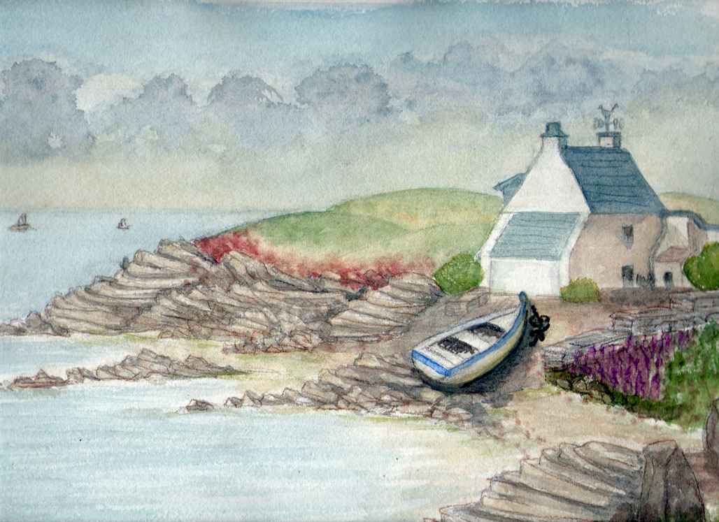 Aquarelle de Janine Bouchut : côte bretonne