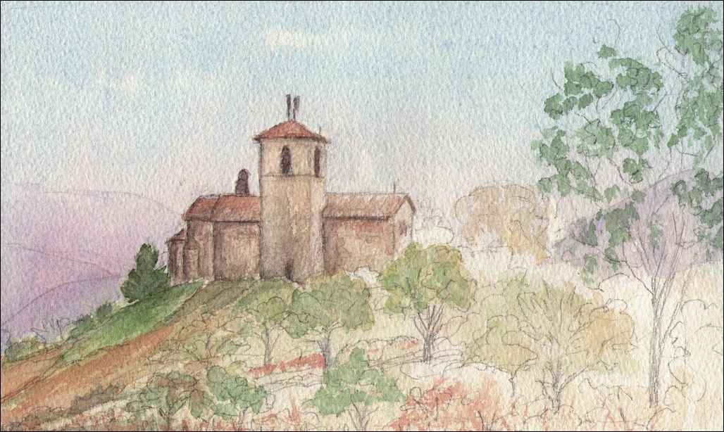 Aquarelle de Janine Bouchut : chapelle en Provence