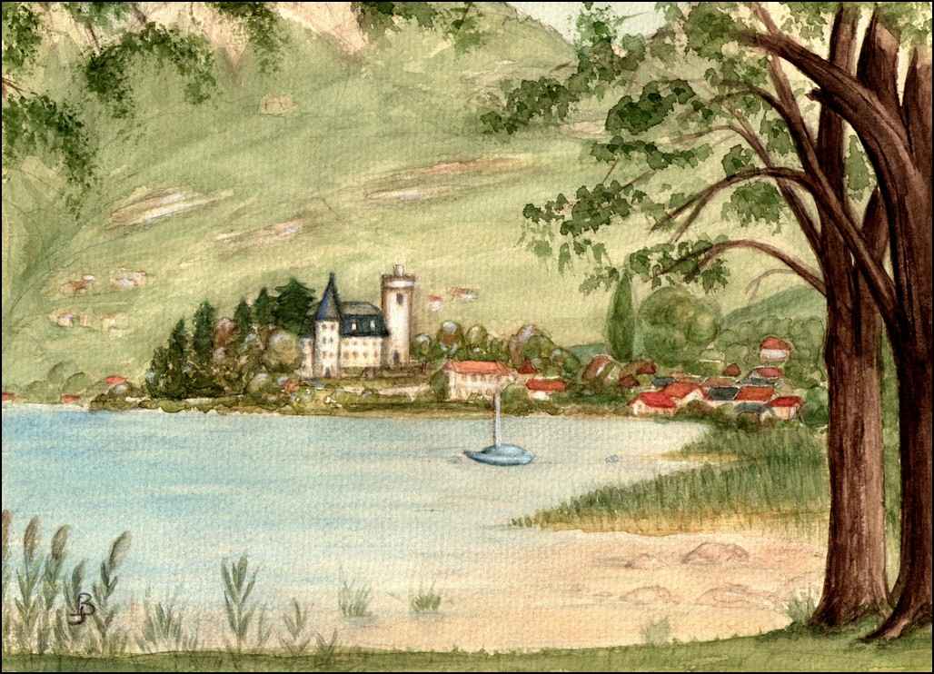 Aquarelle de Janine Bouchut : château de Duingt