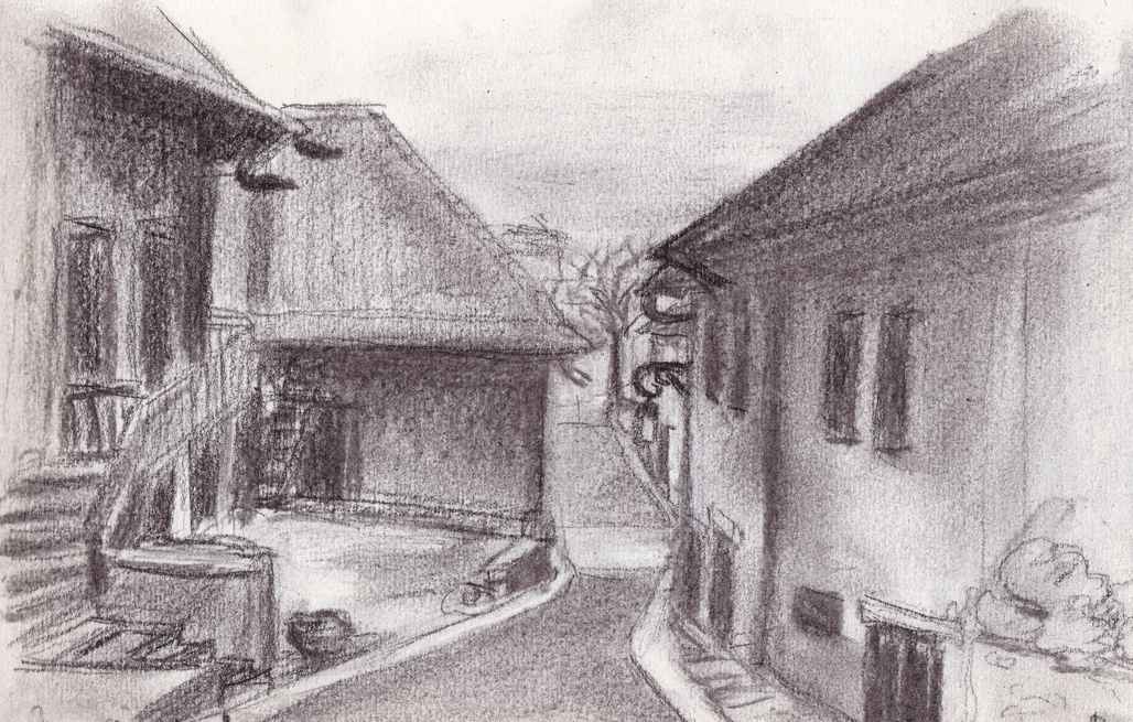 Dessin de Janine Bouchut : le chemin de Létraz